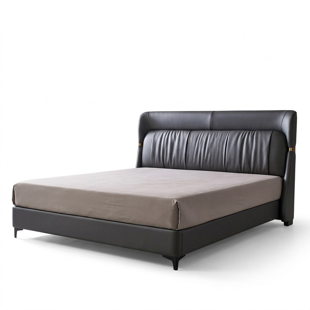 Luxus Bett Schlafzimmer Leder Polster Deko Doppel Betten Metall Design