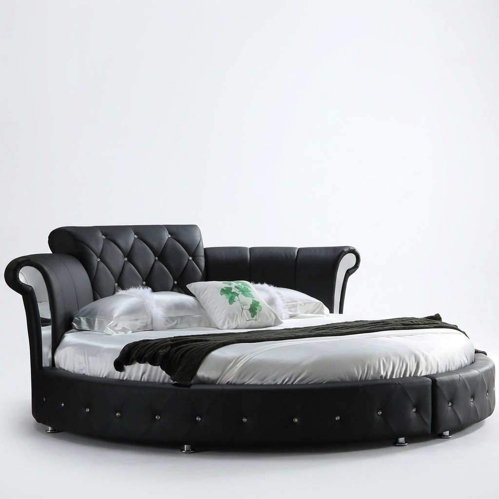 Luxus Chesterfield Bett Design Runde Polster Klassische Rund Leder Samt
