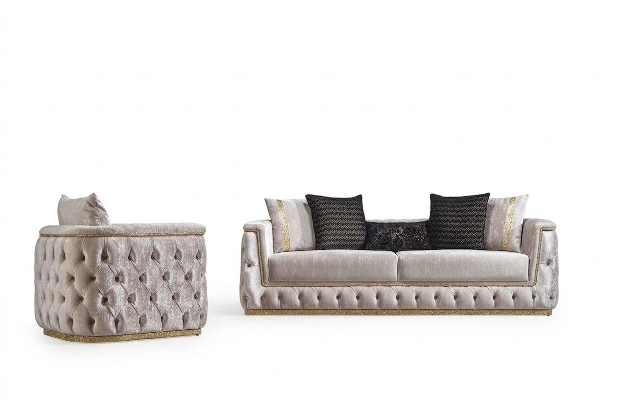 Luxus Chesterfield Sofa Set 3+1 Sitz Couch Polster MÃ¶bel Samt Gold