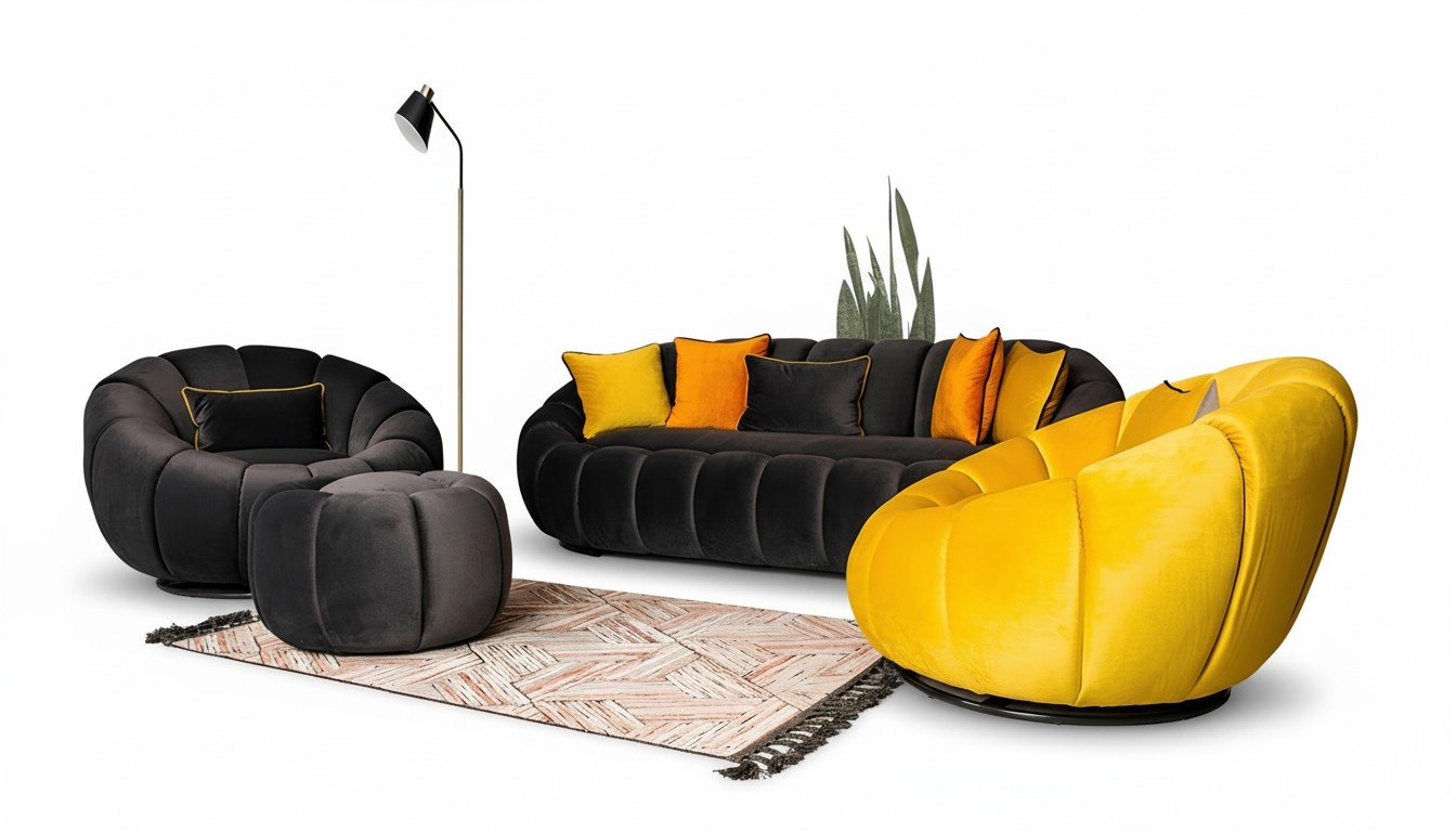Luxus Couchgarnitur PolstermÃ¶bel Dreisitzer Sessel Hocker 4tlg