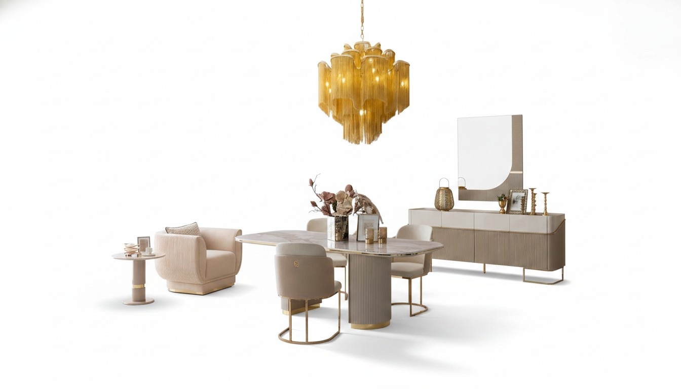 Luxus Designen Esszimmer Set Esstisch 4x StÃ¼hle Sideboard Spiegel MÃ¶bel