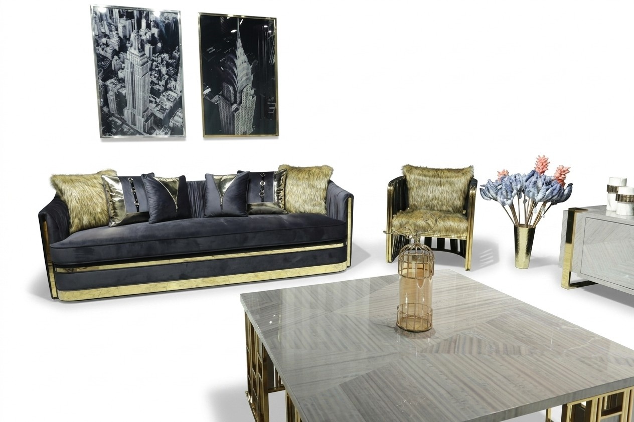 Luxus Einrichtung Wohnzimmer MÃ¶bel Sofa Set 3+1 Sitz Sofagarnitur Schwarz