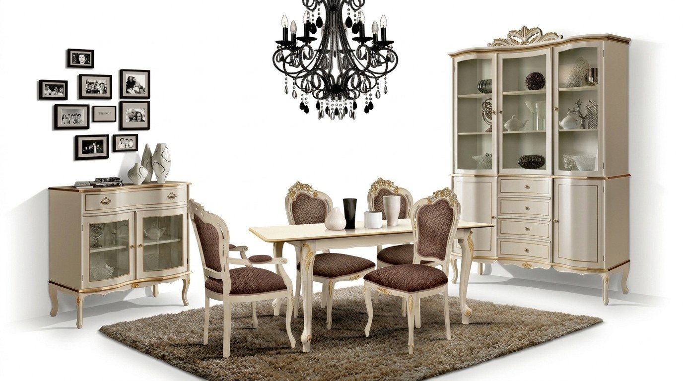 Luxus Esszimmer Set Garnitur 6tlg WeiÃ Holz MÃ¶bel Kommode 3x Stuhl Tisch