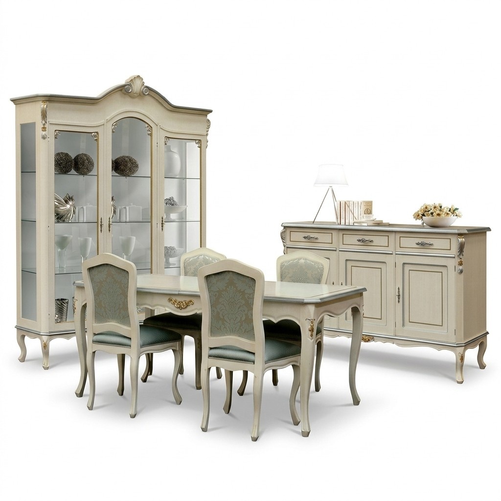 Luxus Esszimmer Set Garnitur 5tlg WeiÃ Holz MÃ¶bel 4x Stuhl Tisch Stil Barock Neu