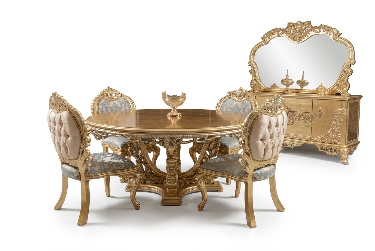 Luxus Garnitur Set Esszimmer Esstisch Stuhl Kommode Spiegel StÃ¼hle Tisch 7tlg.