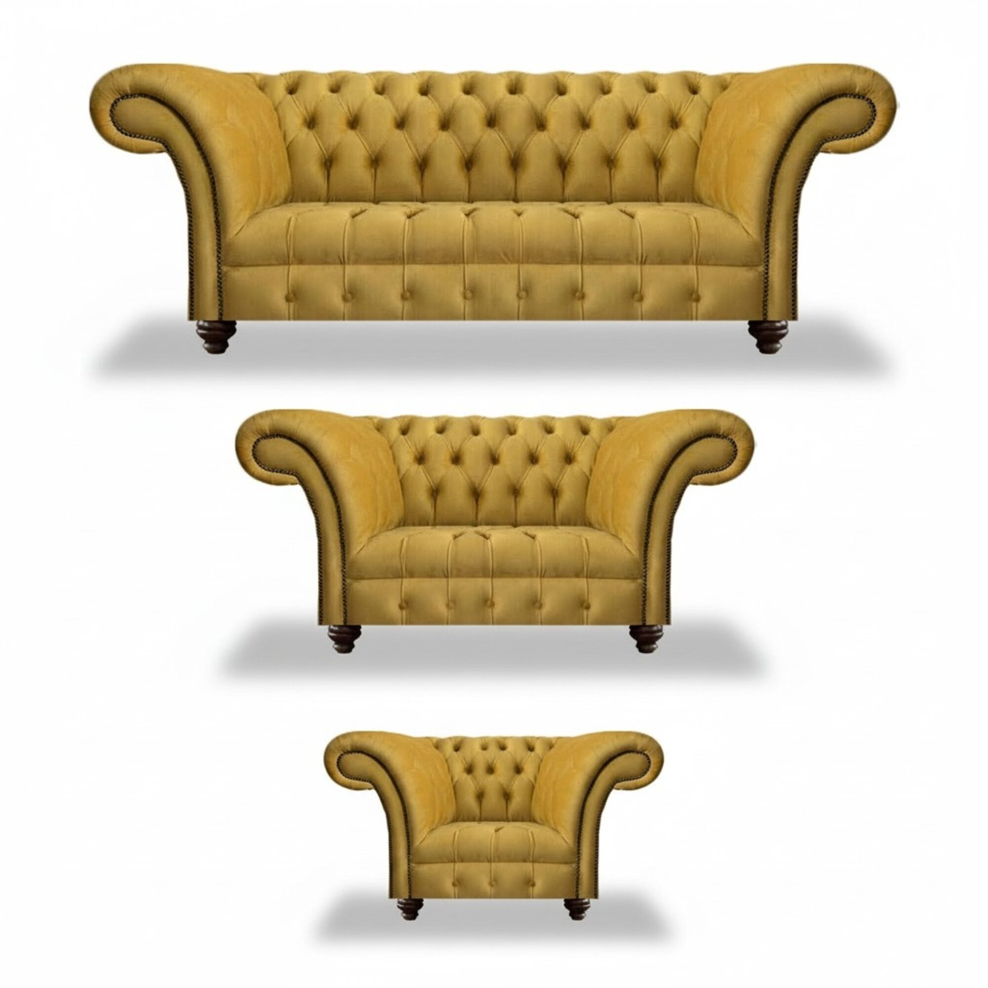 Luxus Gelb Sofagarnitur 3tlg Wohnzimmer Textil Sitz MÃ¶bel Sofas Set Chesterfield