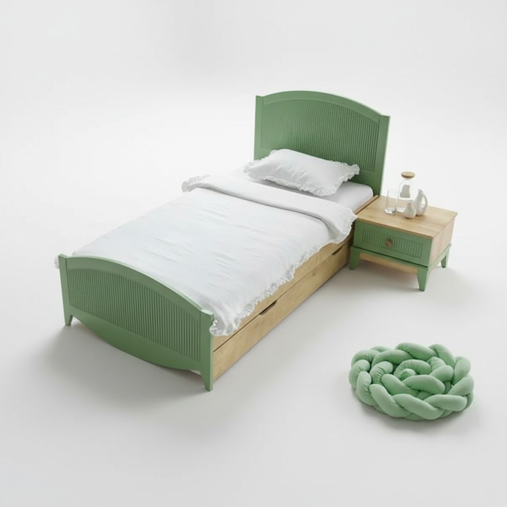 Luxus KindermÃ¶bel Bett Nachttisch 2tlg GrÃ¼n Einzelbett Modern Holz Schlafzimmer
