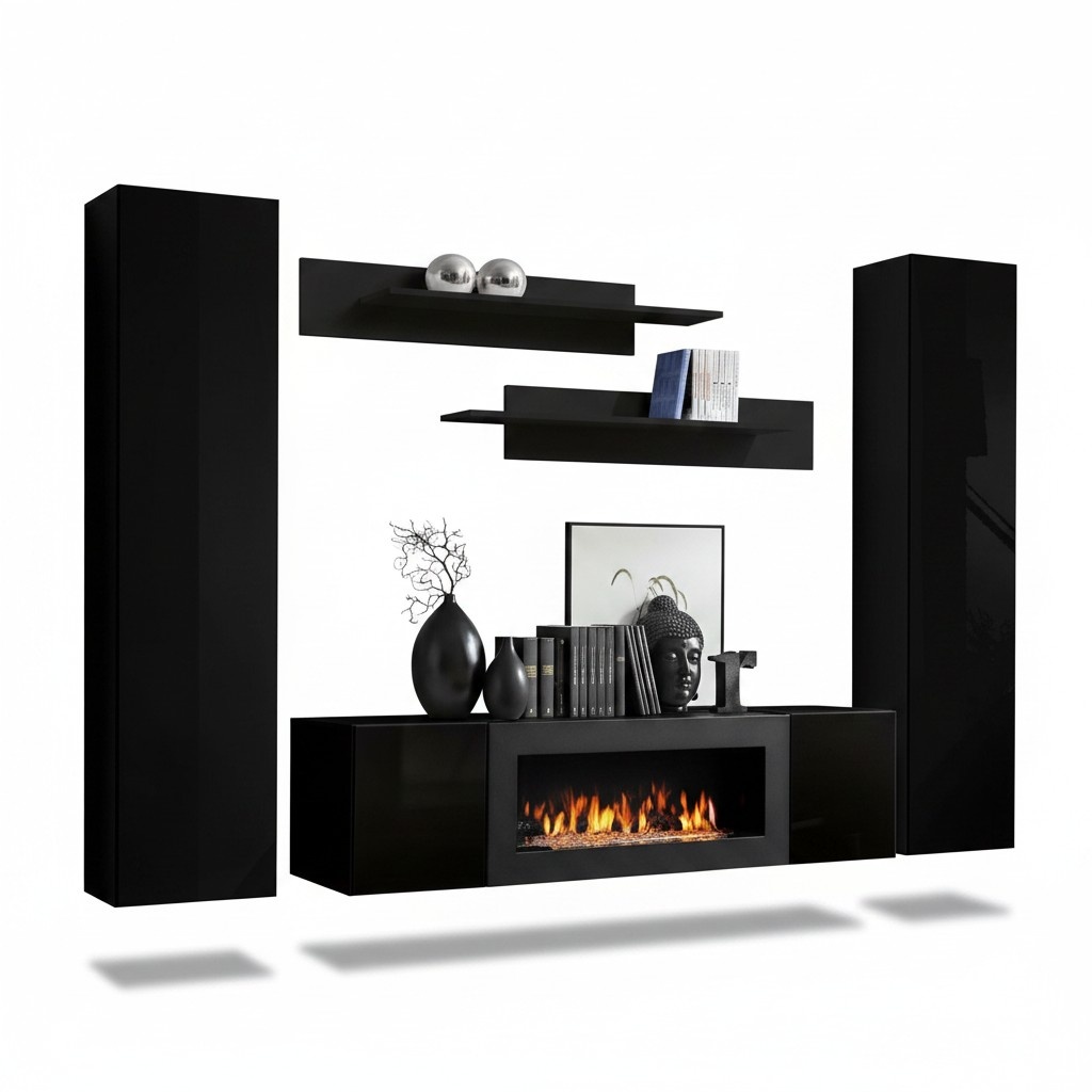 Luxus Modern Wohnzimmer Set 5tlg. Wohnwand Wandschrank Holz Möbe Neu