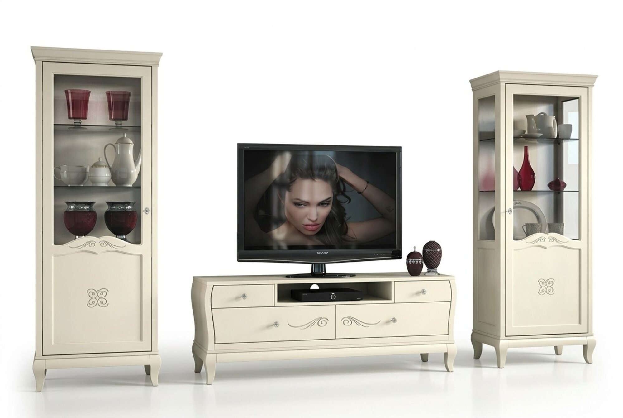Luxus rtv Set Wohnzimmer Vitrine tv Modern Holz MÃ¶bel Schrank Stil SchrÃ¤nke 3tlg