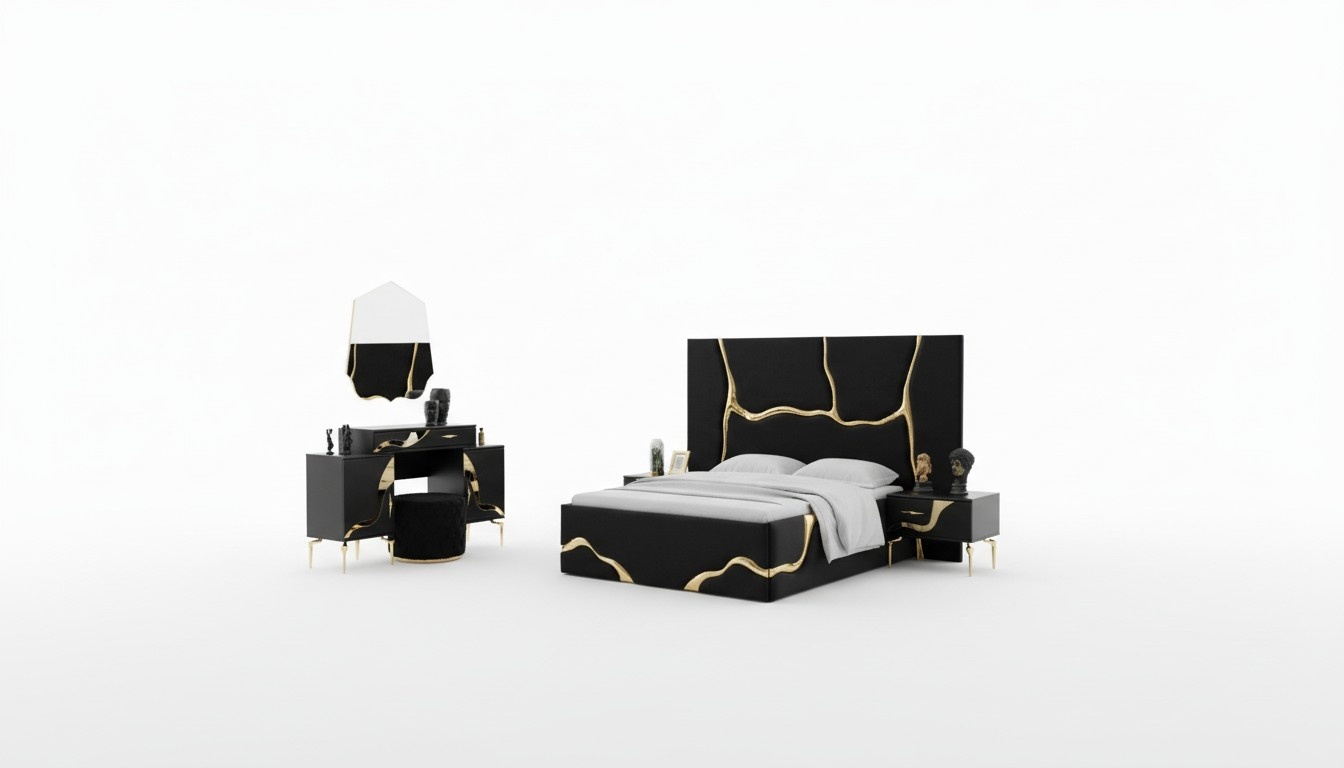 Luxus Schlafzimmer MÃ¶bel Bett mit goldenen Schlagen Muster Betten 200x200