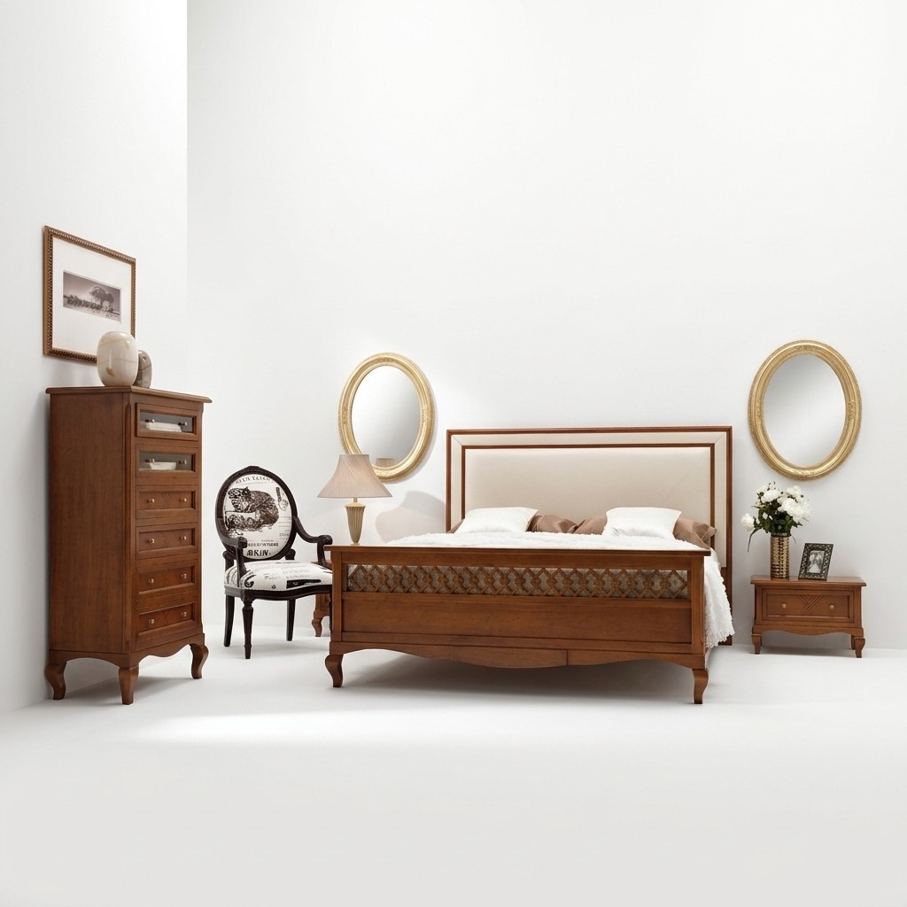 Luxus Schlafzimmer Set 4pc Bett 2 Nachttische Kommode Italienische MassivholzmÃ¶bel