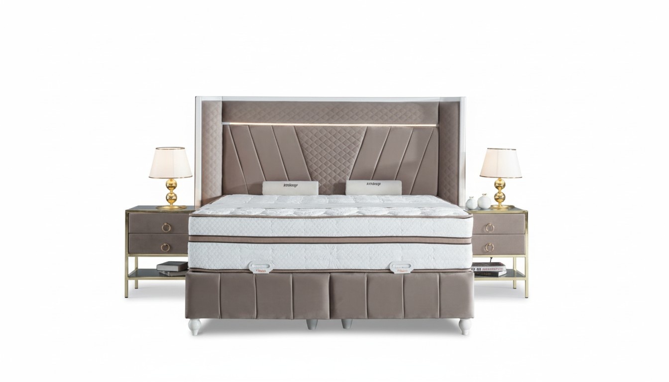 Luxus Schlafzimmer Set Beige Bett 2x Nachttisch Betten MÃ¶bel Led 3tlg