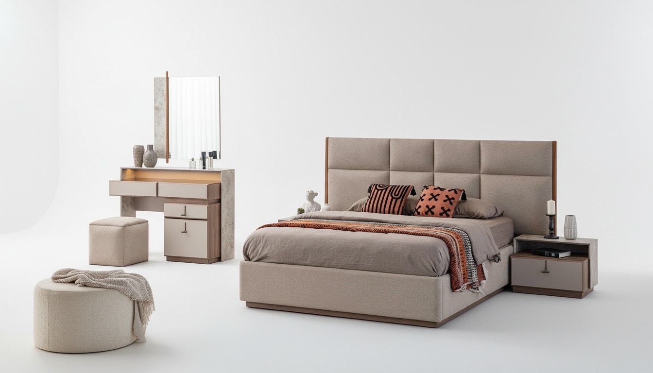 Luxus Schlafzimmermöbel Doppelbett Nachttische Beige 6tlg Schrank Bett
