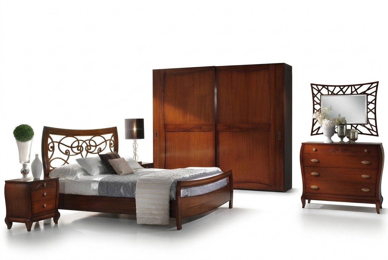 Luxus Set Schlafzimmer Bett Nachttisch Kleiderschrank Kommode Spiegel 6tlg