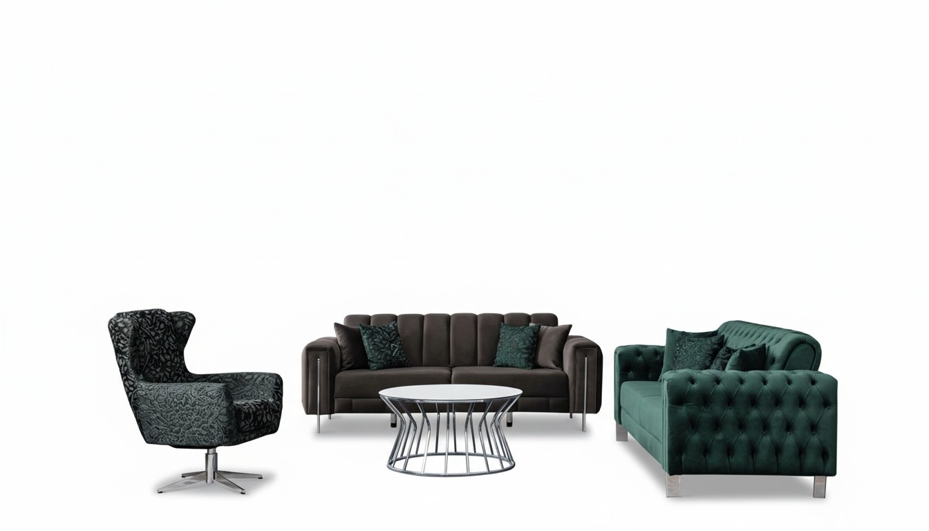 Luxus Sofa Set Couchgarnitur Sofa 3 sitzer Sessel GrÃ¼n Grau Wohnzimmer