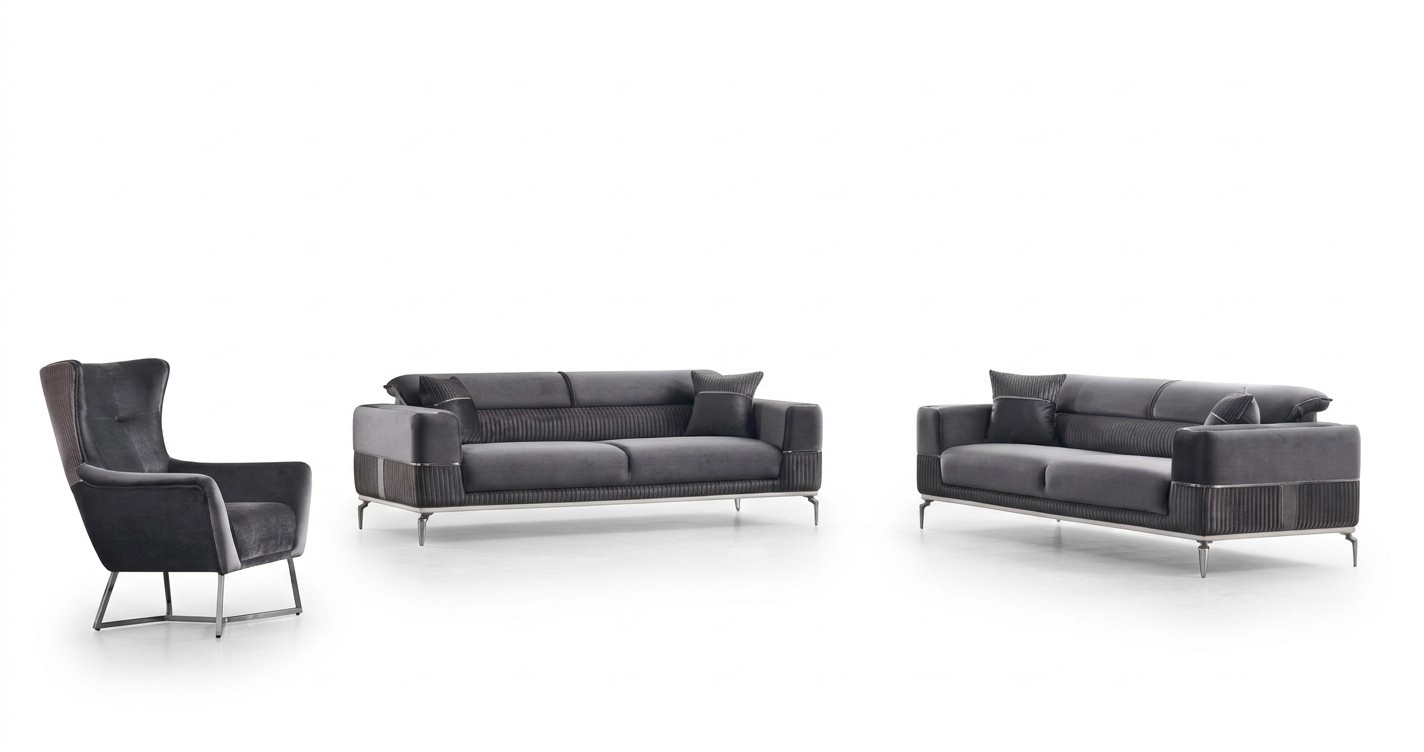 Luxus Sofagarnitur 331 Sitzer Wohnzimmer Set Grau Sofa Textil MÃ¶bel Neu