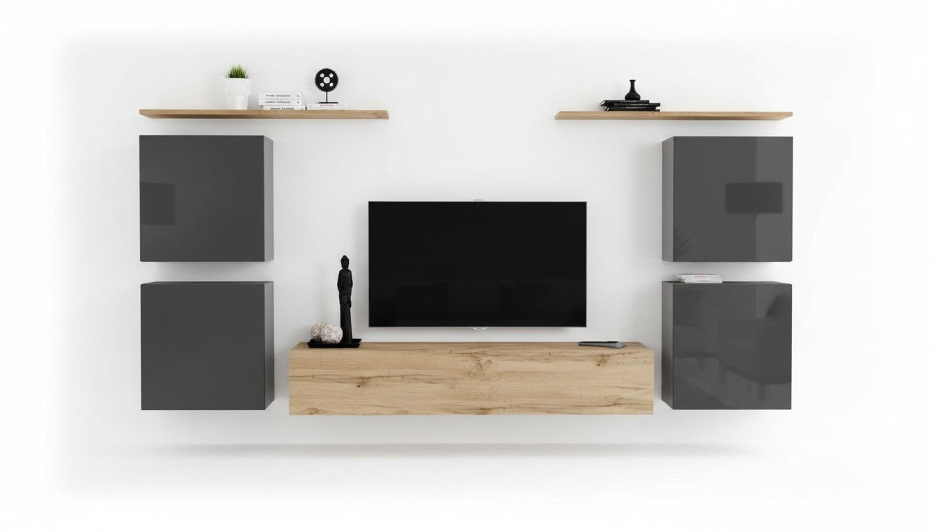Luxus Wohnwand Komplett 7tlg Designer Wandregal Wohnzimmer Braun TV-Ständer