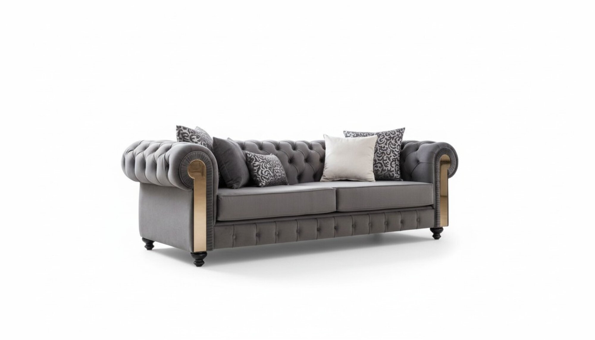 Luxus Wohnzimmer Sofa 3 Sitz Dreisitzer Grau Chesterfield Klassische Couchen