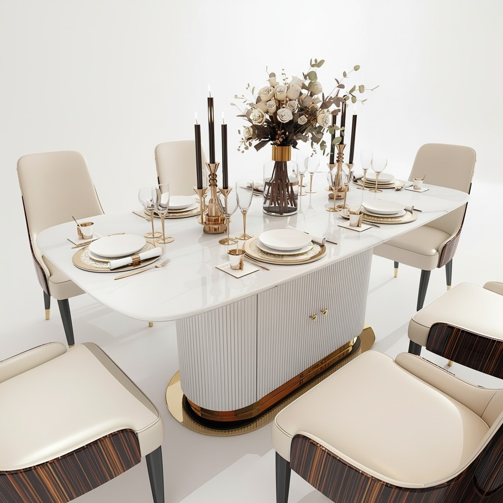 Designer Marmor Ess Tisch + 6 StÃ¼hle Set Garnitur Zimmer Gruppe 7 tlg.