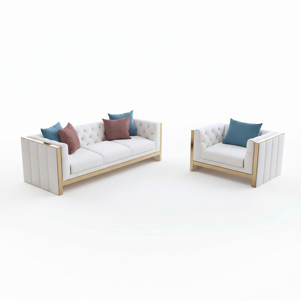 Metall Elemente Leder Textil Couch Polster Sofa Sitz Garnitur Leder 3+1 Sitzer