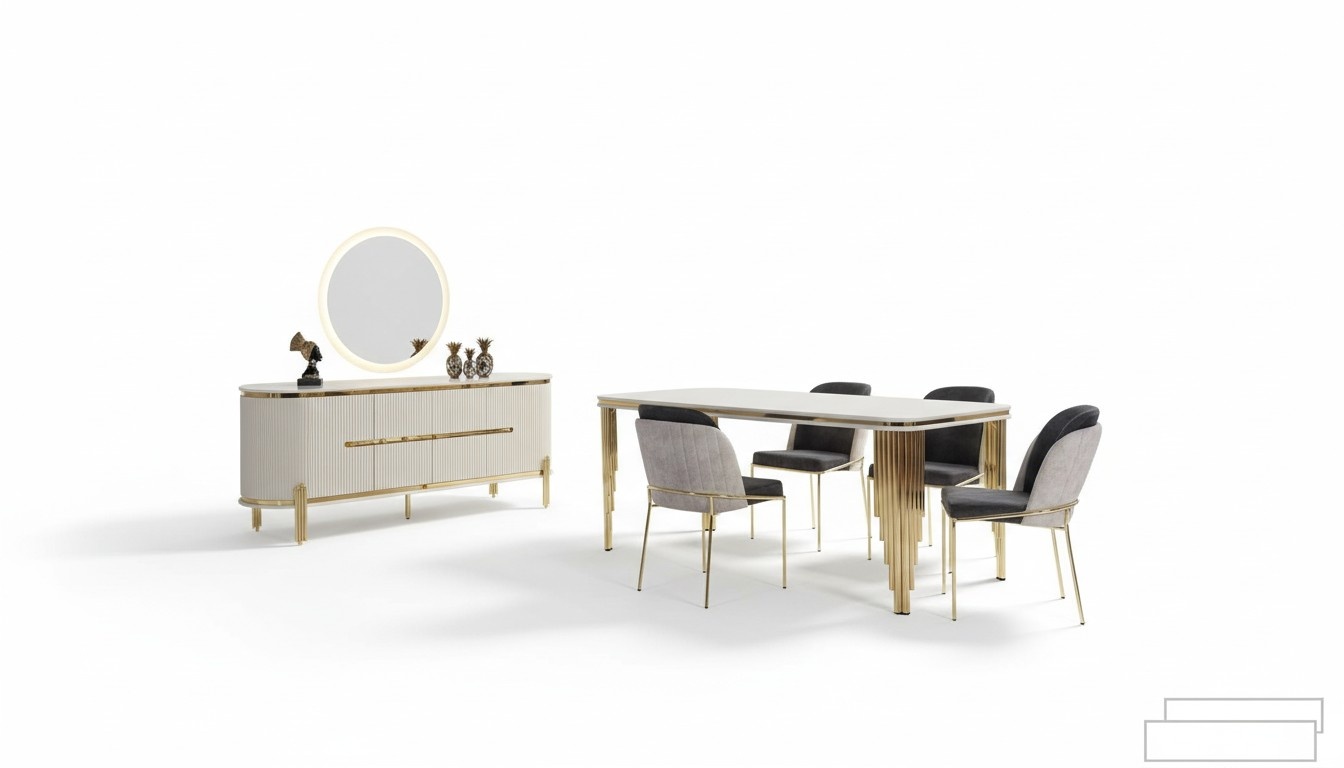 Metall MÃ¶bel Esszimmer Garnitur Tisch Stuhl Set kommode Essgarnitur StÃ¼hle 6tlg.