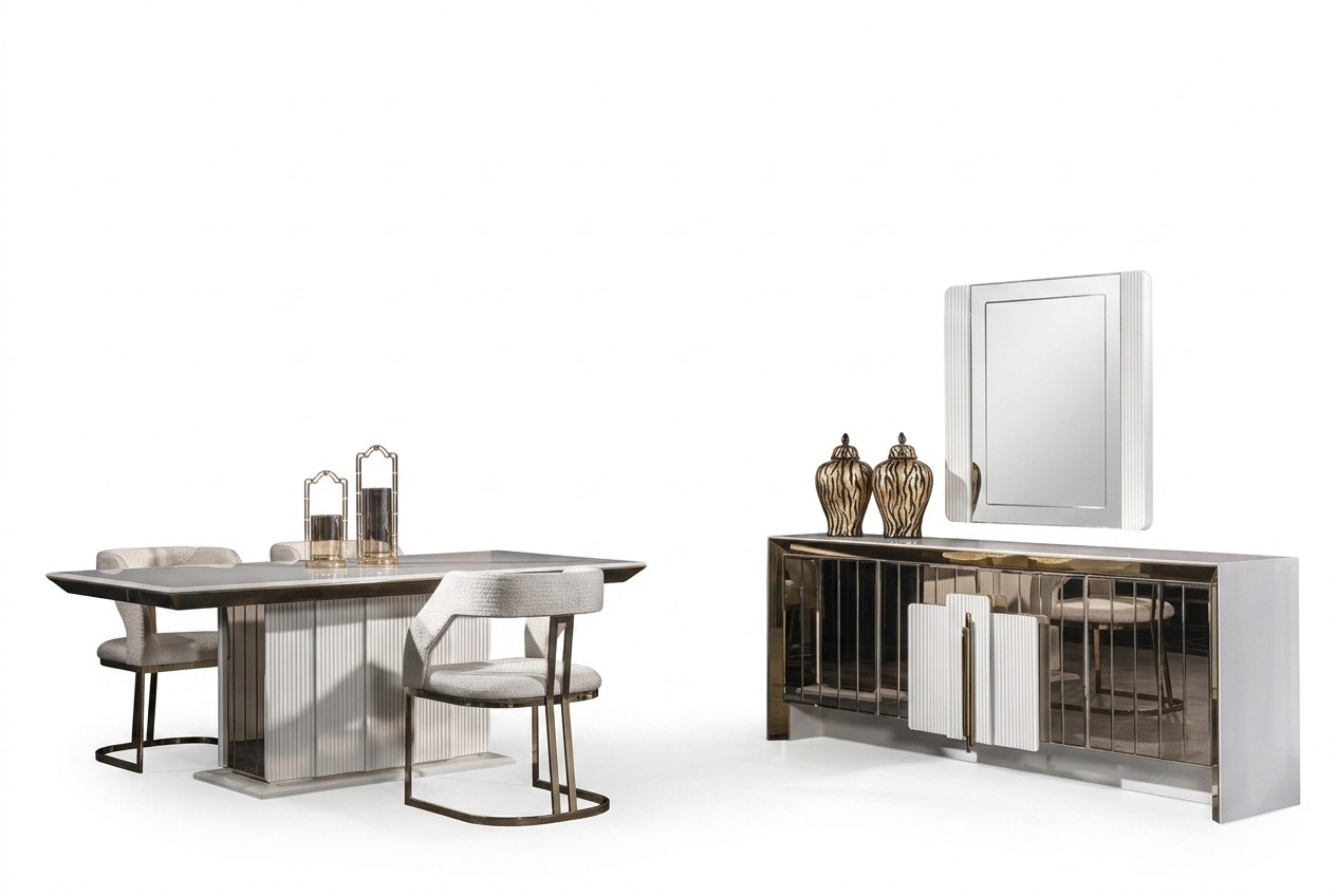 Modern Einrichtung Set MÃ¶bel Esstisch 4Ñ StÃ¼hle Design Sideboard mit Spiegel
