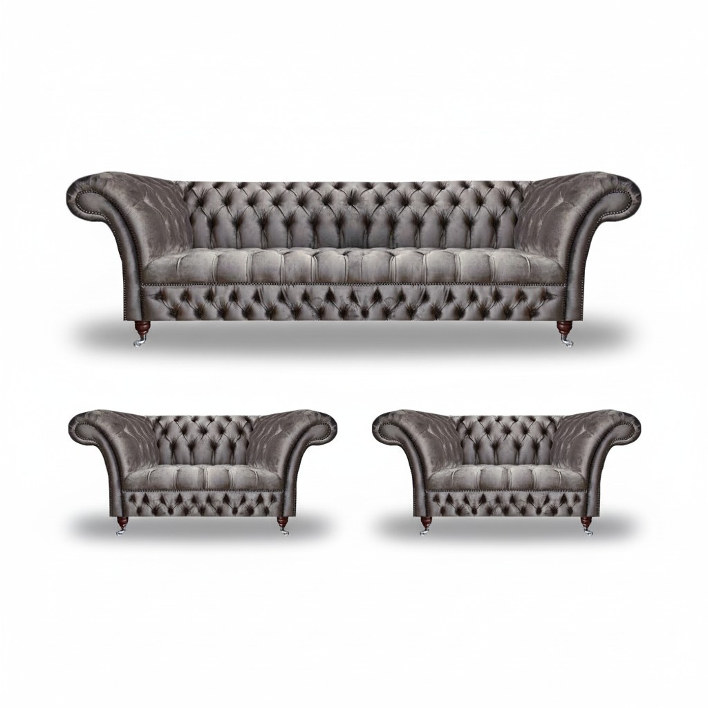 Modern Grau Chesterfield Sofagarnitur 3+1+1 Sitzer LuxuriÃ¶se Wohnzimmer