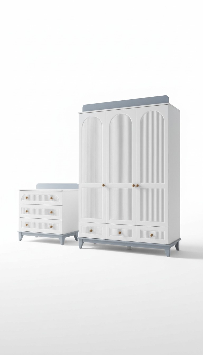 Modern Kinderzimmer Set Kleiderschrank Kommode Schreibtisch WeiÃ 3tlg Neu