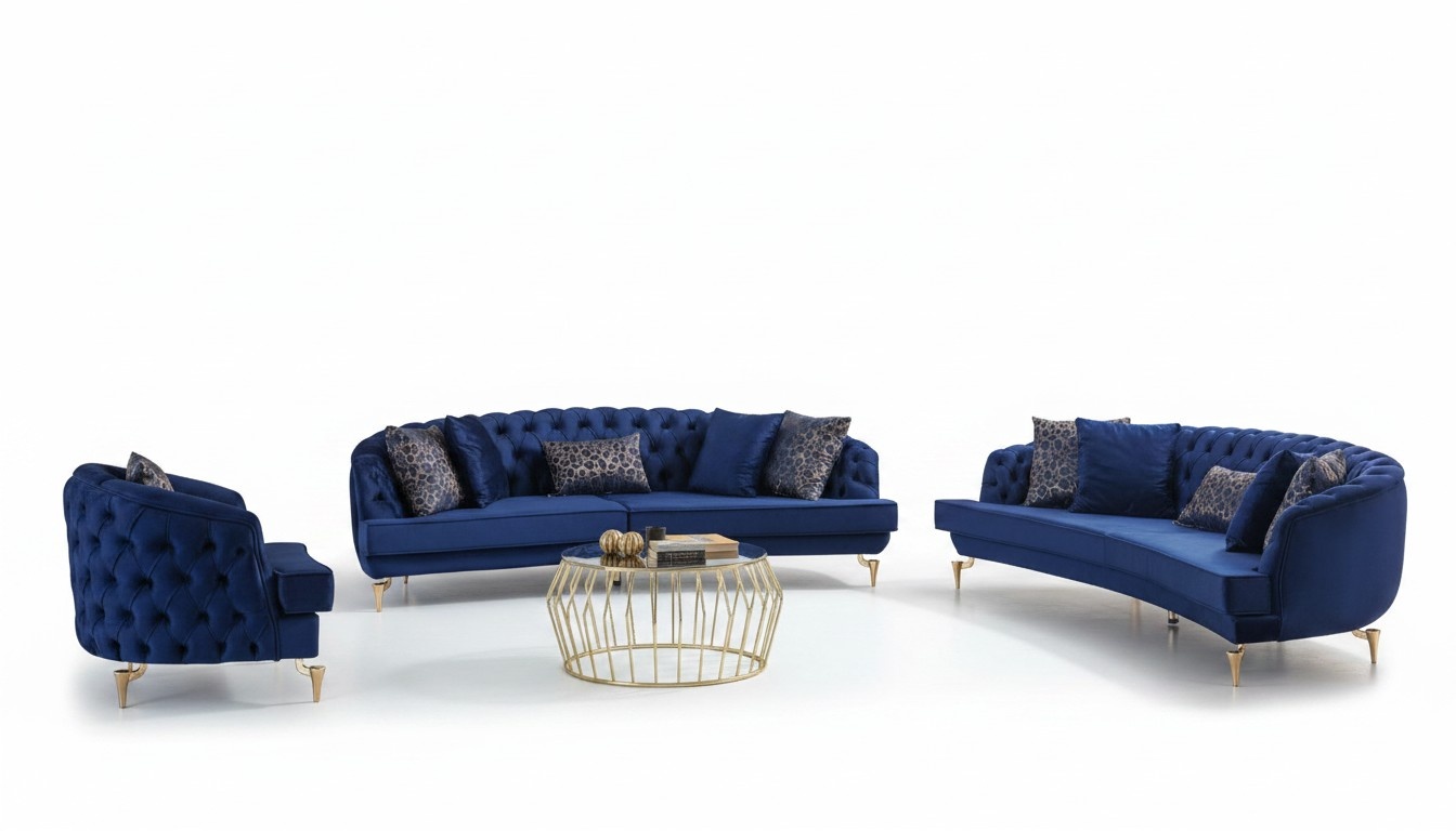 Blaue Chesterfield Couchgarnitur PolstermÃ¶bel 4-Sitzer Sessel