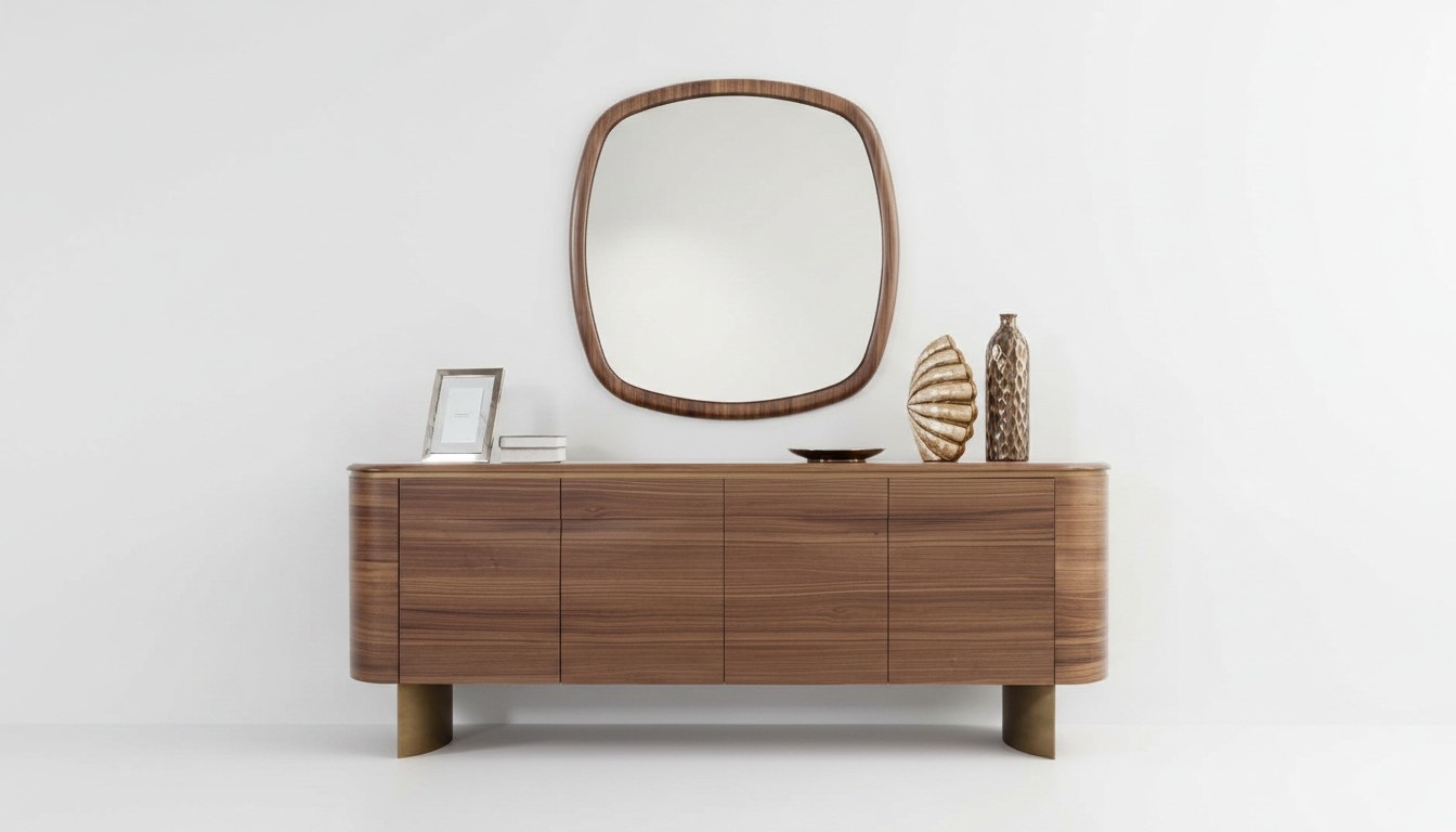 Moderne Braune Kommode 4-tÃ¼riges Sideboard Designer Anrichte Spiegel