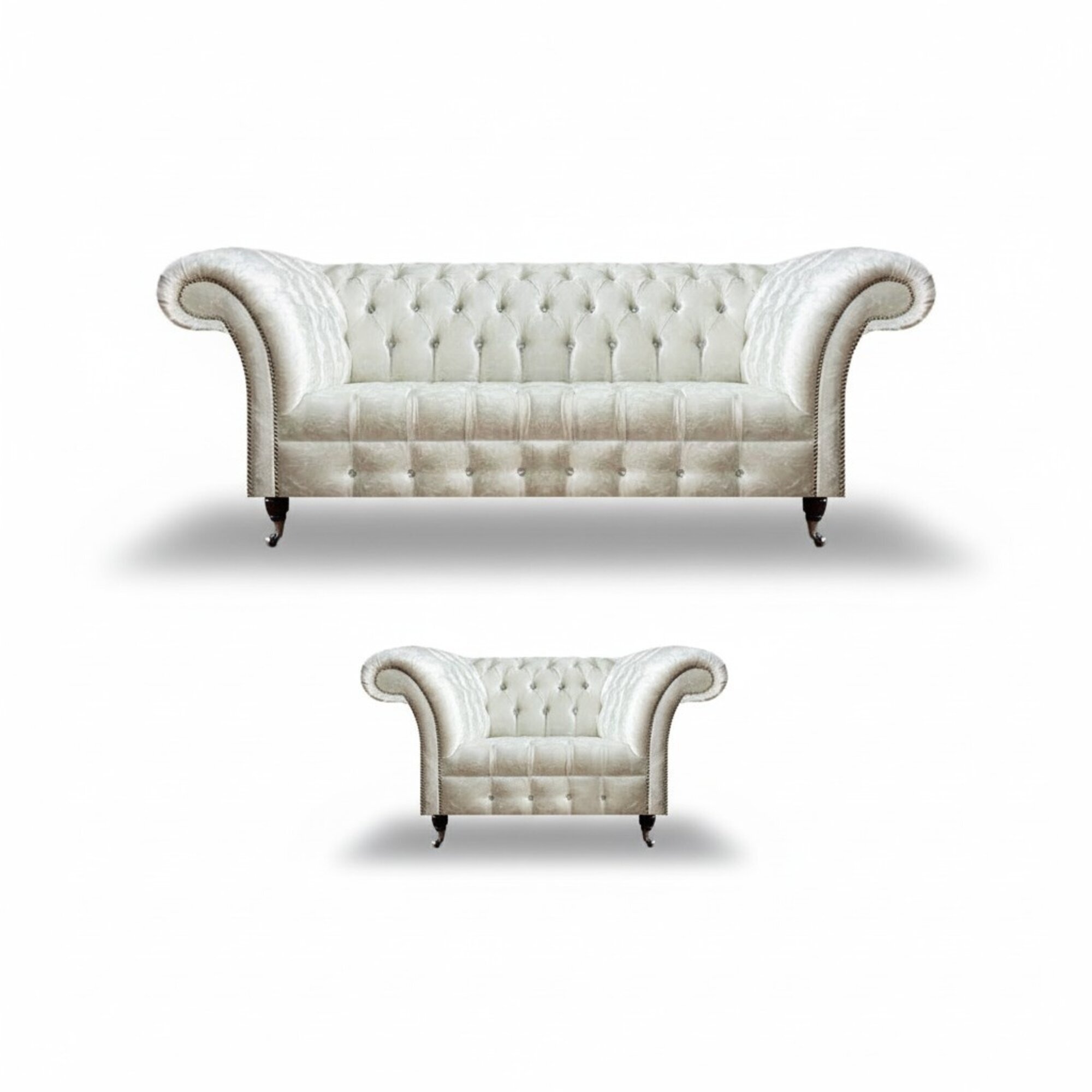 Moderne Chesterfield WeiÃe Stoffcouch Exklusiver Wohnzimmer Sessel 2tlg