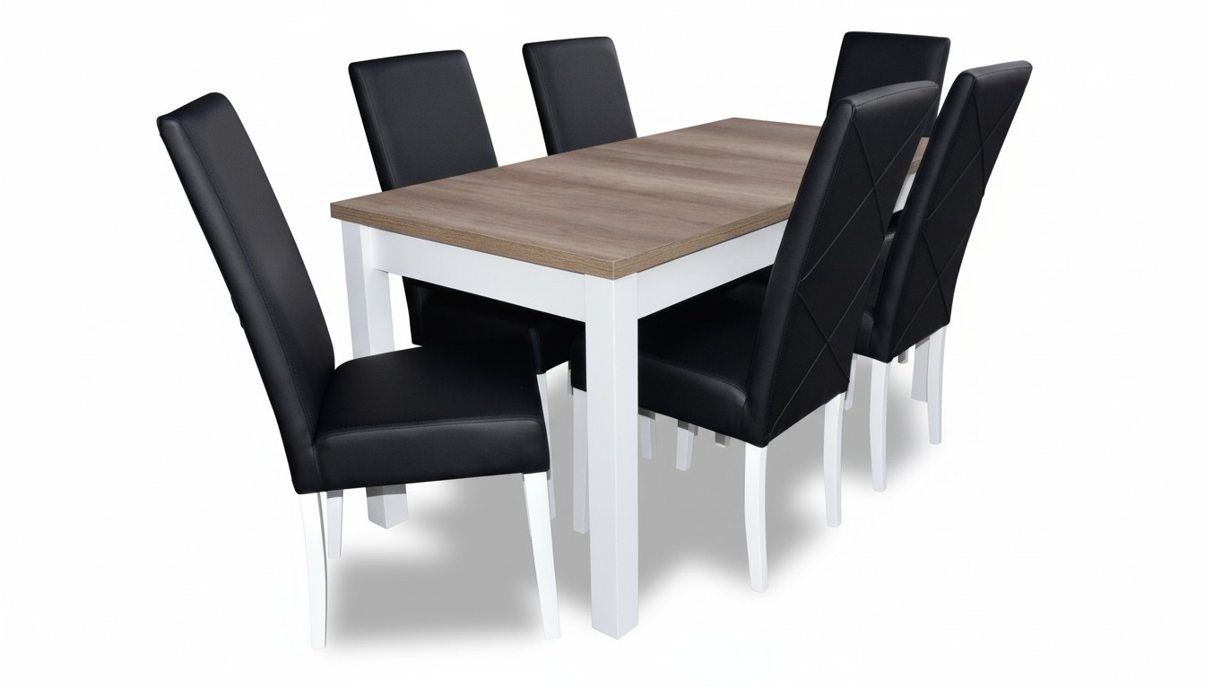 Moderne Esszimmer Leder Tisch Stuhl Garnitur Komplett Set 7 teiliges Set