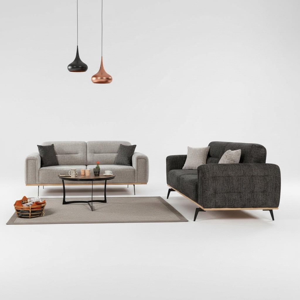 Moderne Graue Couchgarnitur 2x Dreisitzer LuxuriÃ¶se Polster Sofas 2tlg