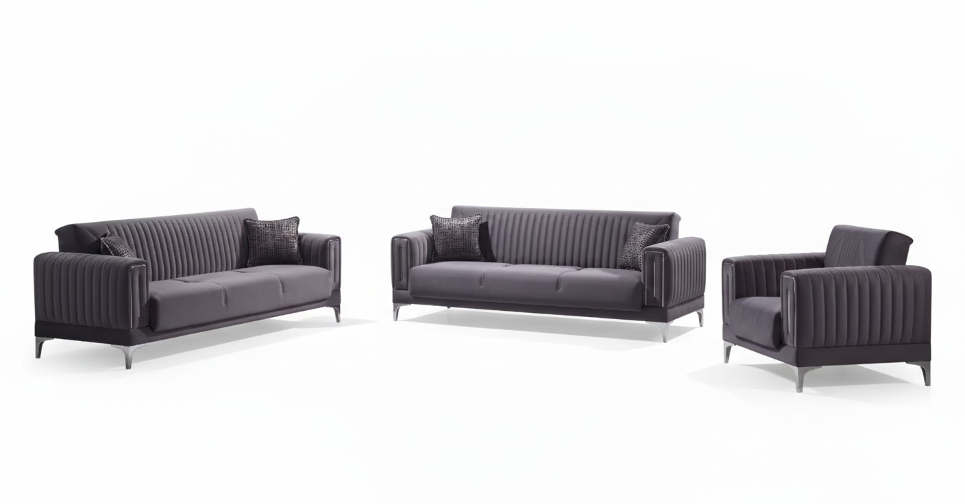 Moderne Graue Couchgarnitur 3+3+1 Sitzer Samt Sessel Wohnzimmer MÃ¶bel