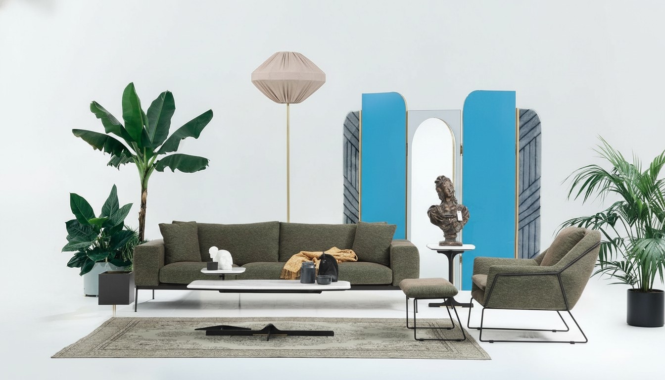 Moderne GrÃ¼ne Sofagarnitur Zweisitzer Sessel StoffmÃ¶bel Grau Luxus Set