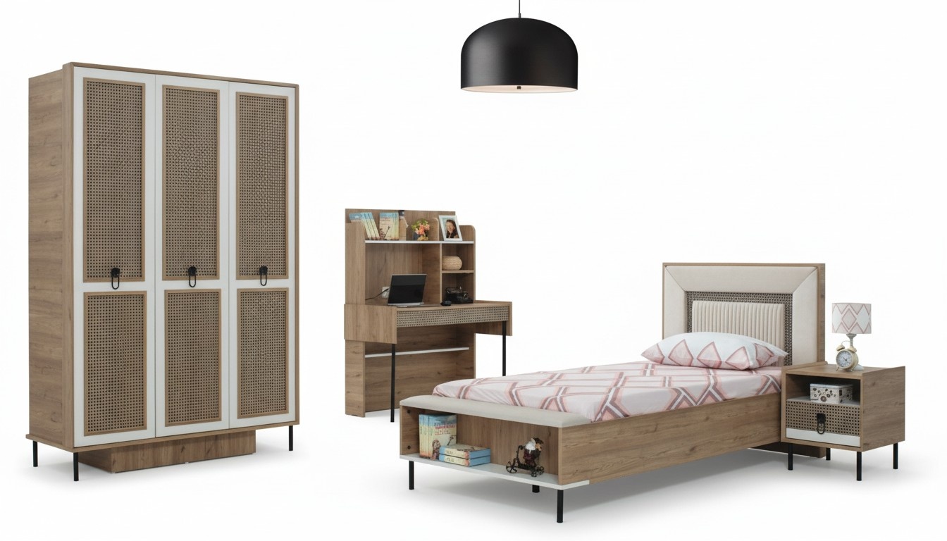 Moderne Komplette KindermÃ¶bel Kinderbett Braun Holz Set 4tlg Bett Neu