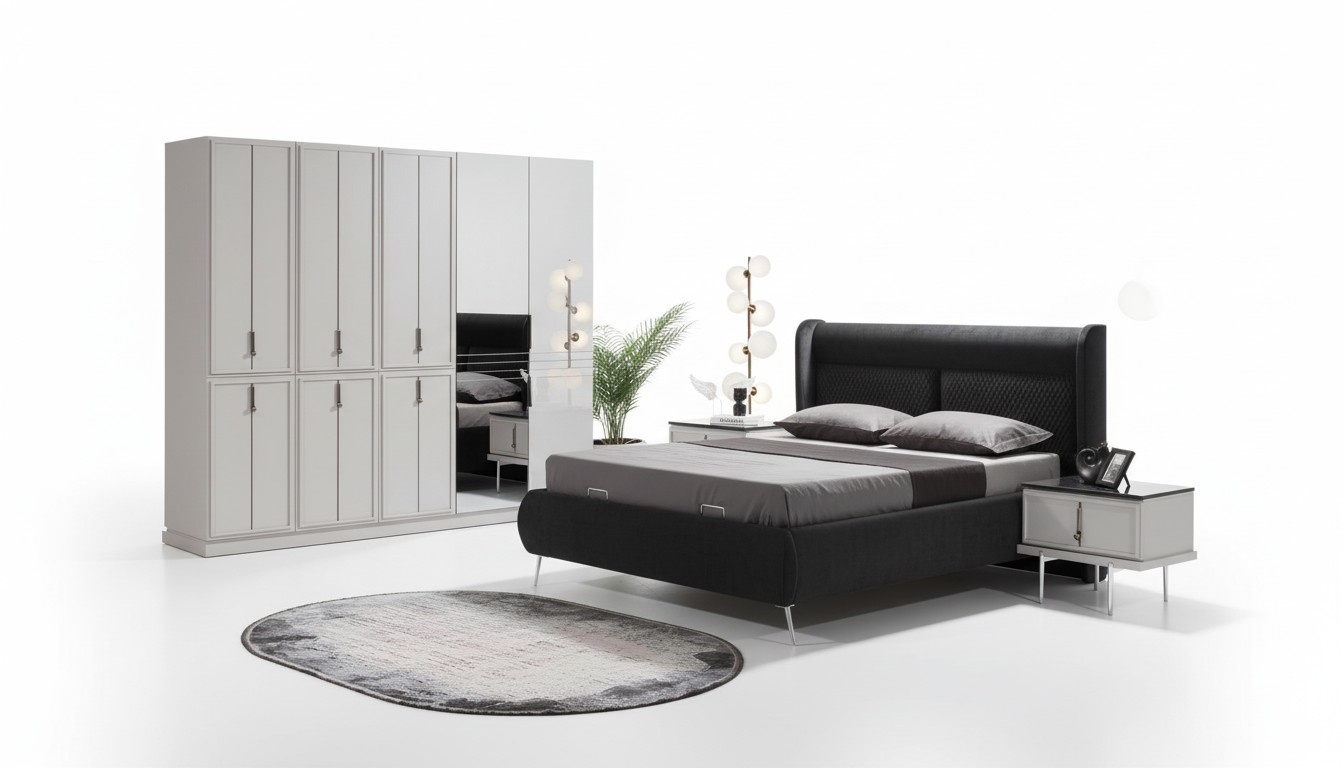 Moderne Schwarz-WeiÃe Schlafzimmer MÃ¶bel Polsterbett Nachttische 4tlg