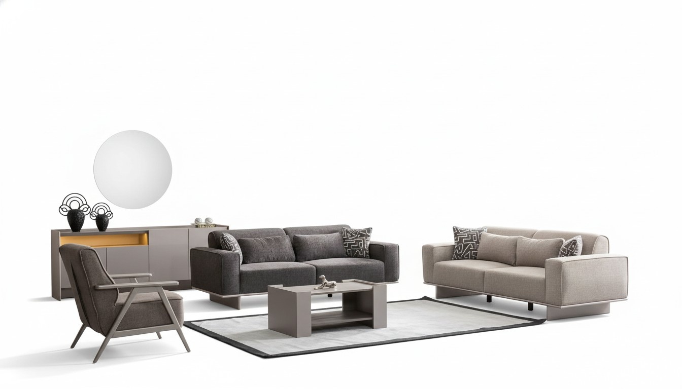 Moderne Sofagarnitur Taupe Stoffsofa Couch Polster Wohnlandschaft 3tlg Set