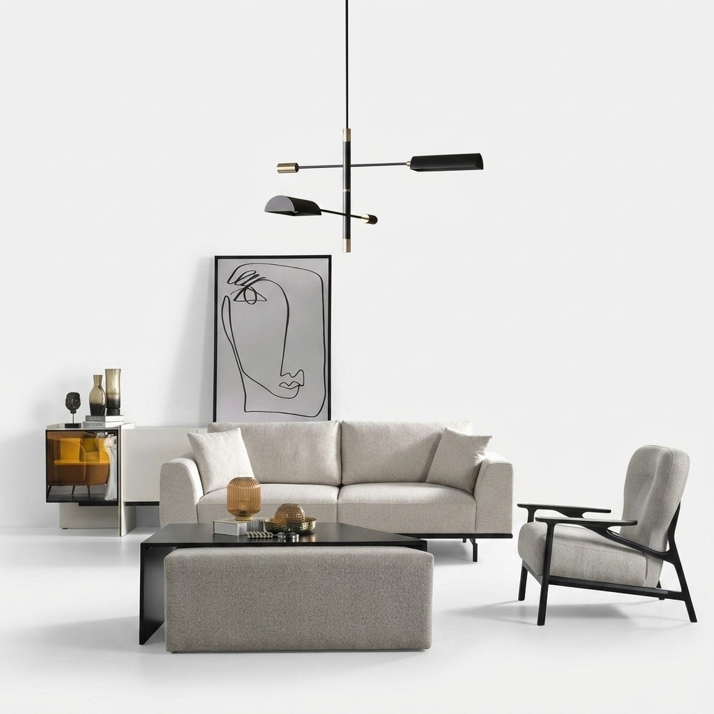 Moderne weiÃe Sofagarnitur Dreisitzer Sessel Set PolstermÃ¶bel Wohnzimmer