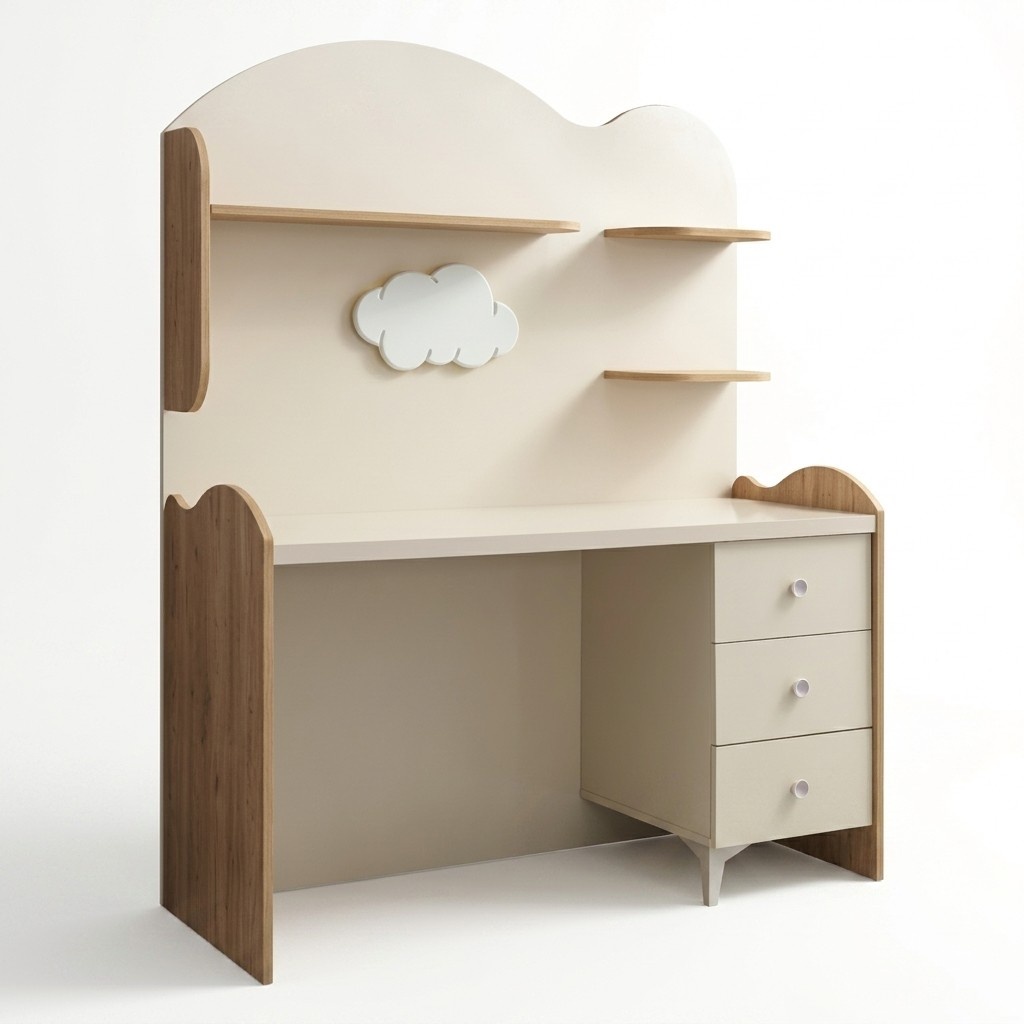 Moderner Beigefarbener Schreibtisch aus Holz fÃ¼r Home Office