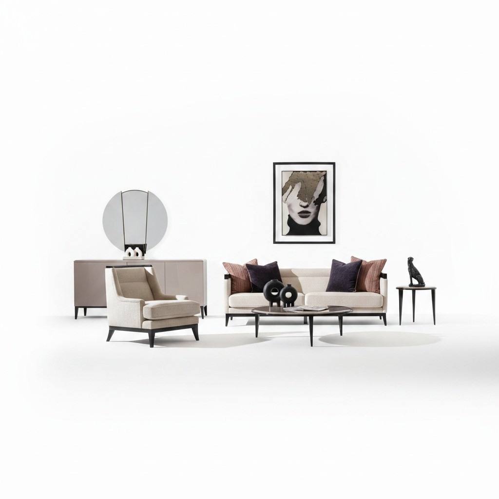 Moderner weiÃer Wohnzimmer 2-teiliges Set aus Textil und Holz