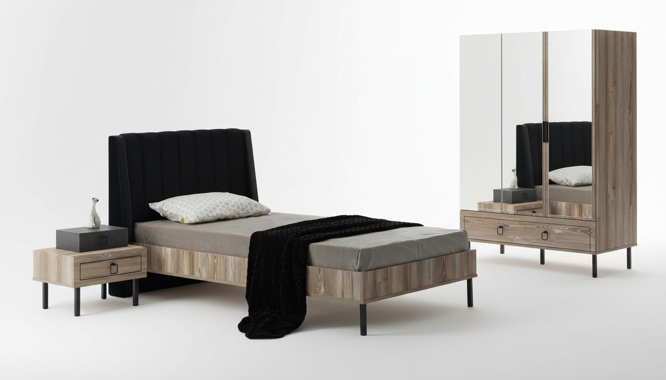 Modernes Bett Holzrahmen Gepolstertes Kopfteil Stilvolles Design Kinderzimmer