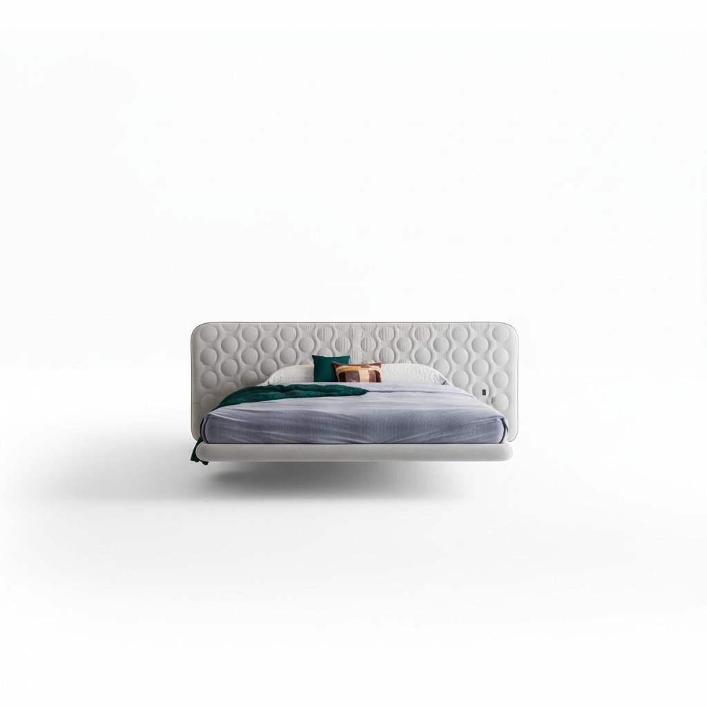 Modernes Bett WeiÃ Polster Kreis Quilted Design Minimalistisch Schlafzimmer