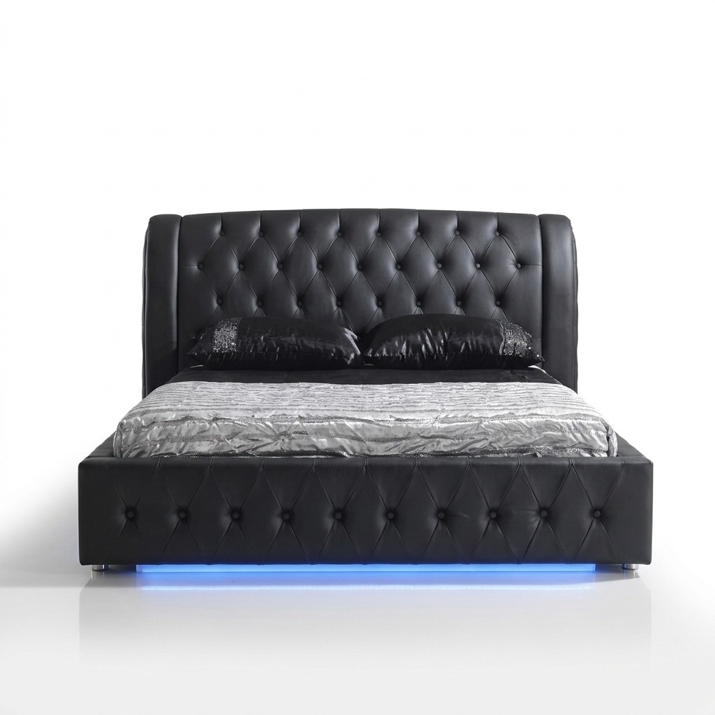 Modernes Hotel Design Bett XXL Betten Luxus Doppel Leder Chesterfield