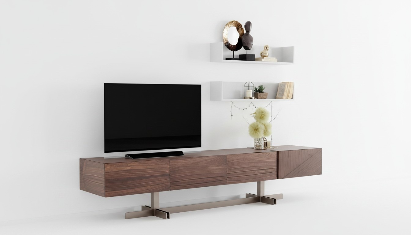 Modernes RTV Lowboard Sideboard HolzmÃ¶bel Edelstahl Wohnzimmer Braun Neu