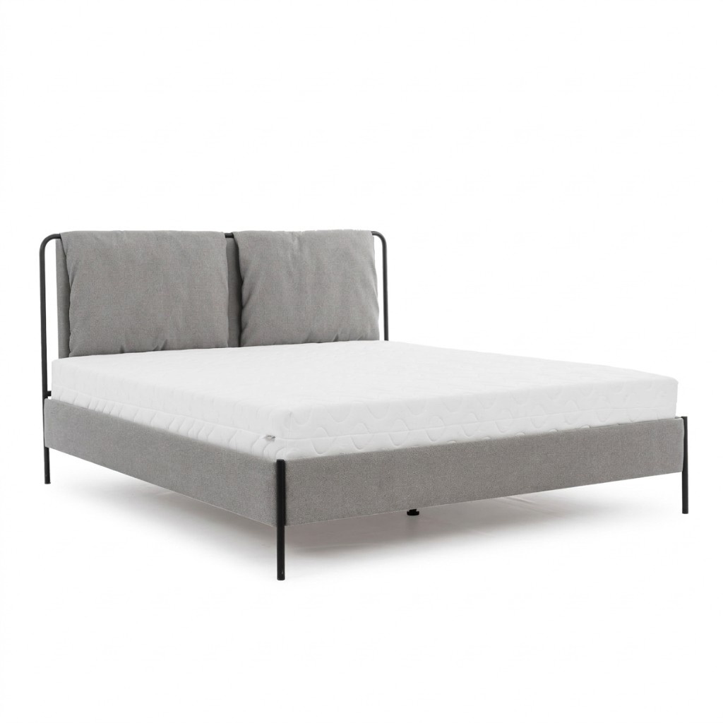 Modernes Schlafzimmer Bett Graues Doppelbett Metallgestell Textilbetten