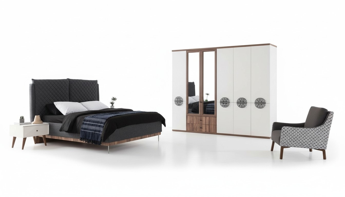 Modernes Schlafzimmer Set Designer Doppelbett Kleiderschrank Nachttische