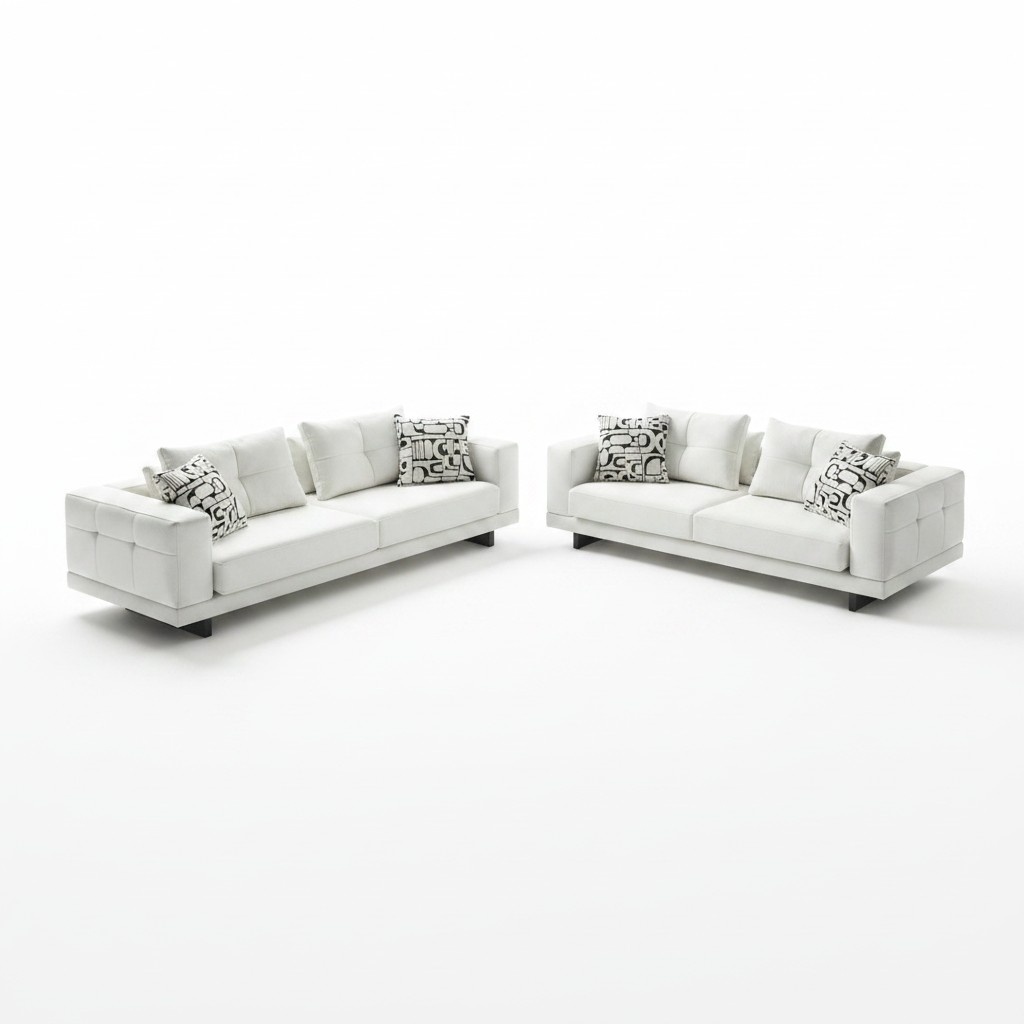 Modernes weiÃes Wohnzimmer Set aus Textil und Holz