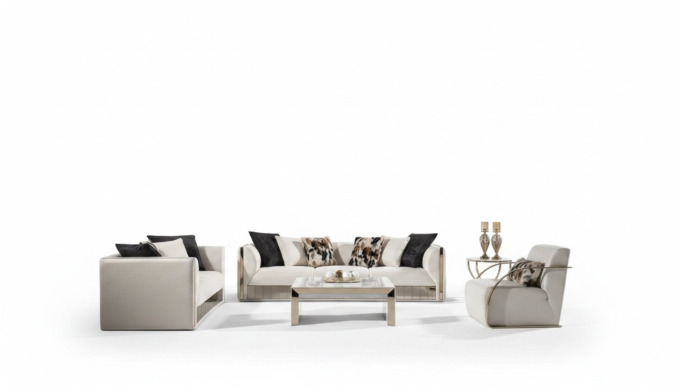 Modernes weiÃes Wohnzimmer Set aus Holz und Textil