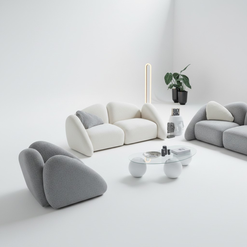 Modernes Wohnzimmer Set aus Textil in WeiÃ
